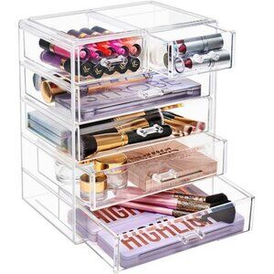 Clear Acrylic Makeup Organizer with Drawers Vanity Desk Cosmetic Storage
